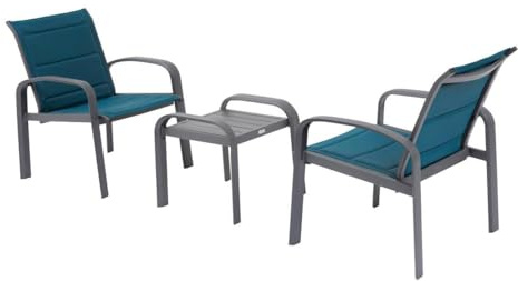 Hespéride - Salon de Jardin Duo Elyn - 2 Places - Aluminium Anti-Rouille et Texaline - Bleu Canard, Graphite - Pieds Ajustables - Table Basse Inclus pour Terrasse, Balcon