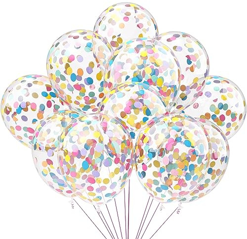 Rainbow Confetti Balloons, 25 Pcs 12 Inch Thickened Clear Latex Balloon with Confetti Inside for Birthday Party Baby Shower Graduation Engagement Bridal Shower Decorations Supplies (Paper Confetti)