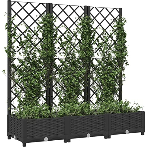 Kavolet Pflanzkübel mit Rankgitter, Pflanzkübel mit Spalier Blumenkübel Gartenspalier Pflanzkasten Blumentopf Blumenkasten Rankhilfe Spalier Schwarz 120x40x121,5 cm PP