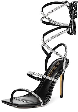 DREAM PAIRS högklackade stilett för kvinnor – strappy gladiator sexig fyrkantig tå öppen tå uppklädda pumpsandaler, Svart, 8.5 US