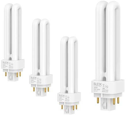 SLEEKLIGHTING 18 Watt T4 Double Tube CFL 4 Pin G24Q-2 Base Light Bulb 4200K 1050lm -Replaces PLC-18W 827 -Compact Fluorescent - Cool White Light 4pack…