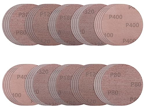 VIBRATITE 50 Stück Netz Schleifscheiben 125 mm Klett, 80/120/180/320/400 Körnung, Mesh-Schleifpapier für Holz, Spachtel, Kunststoff, Lack, Staubfrei Schleifen
