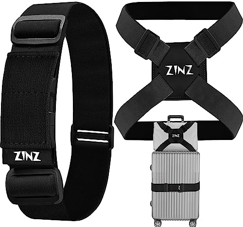 ZINZ Cinghia per valigia,valigia altamente elastica, marsupio regolabile, elastici con fibbie e altre applicazioni, Nero-Set