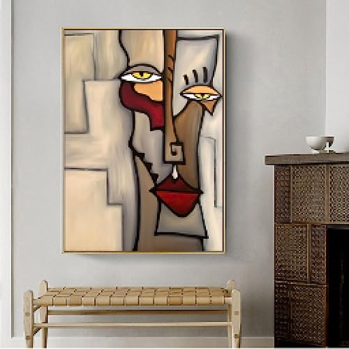 Picasso, klassische Kunst, Gemälde, Druck auf Leinwand, Kunstposter und Drucke, abstraktes Werid-Gesicht, Wandkunst, Bilder, 50 x 70 cm/20 x 28 Zoll, mit goldenem Rahmen