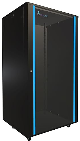 Armario de red de 19 pulgadas, 32 U, 800 x 800 cm, paredes laterales desmontables, marco autoensamblable, armario de servidor de 19 pulgadas para conmutadores UPS servidores vidrio templado negro rack