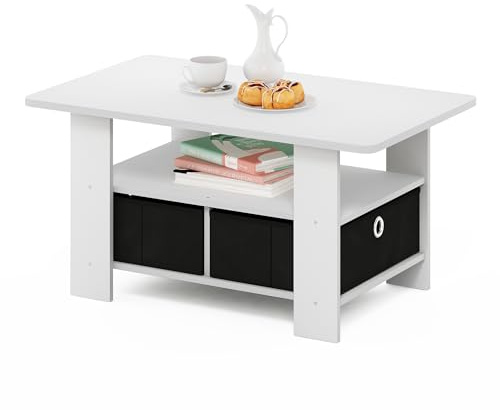 Furinno Andrey Mesa de Centro con Cajón para Papelera, Blanco/Negro