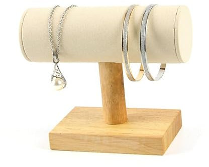 FONDOTIN Holz Armbandhalter Schmuckständer Armbandröhrenhalter T-förmiger Armreifhalter Aufbewahrungsständer Für Uhren Schmuck Organizer Beige Klein