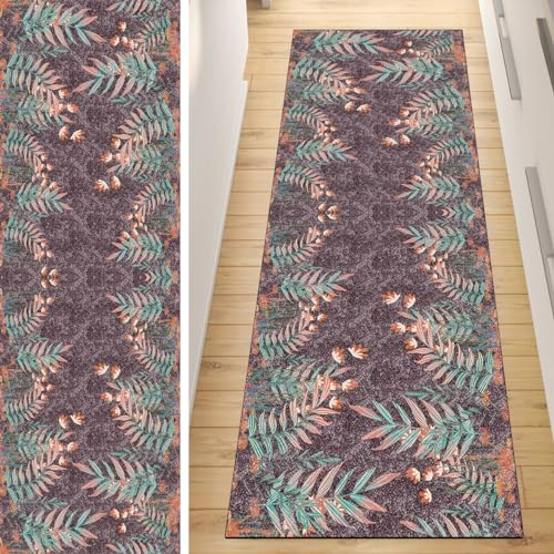 QQrunner Läufer rutschfest Flur Teppichläufer 80x200CM Abstrakt Flur Teppich Lang Küche Lila Waschbar Meterware Korridor Kücheläufer