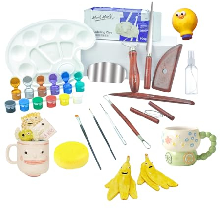 Surple Ton Töpferset für zu Hause für Anfänger Kinder & Erwachsene, Töpferset & Keramik DIY StarterKit, Lufttrocknend, Bastelset Beinhaltet Lufthärtender Ton, Modellierwerkzeuge und Acrylfarben