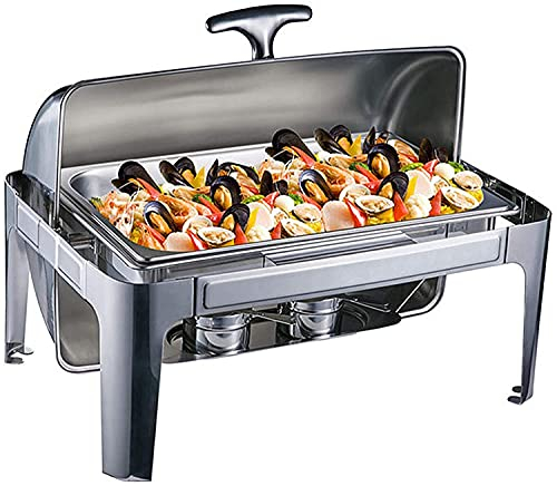 DLAZUM 9-Liter-Rolltop-Chafing Dish in voller Größe aus Edelstahl, rechteckig und Buffetwärmer mit Lebensmittelpfanne, Wasserpfanne und Brennstoffhaltern für Buffets/Hochzeiten/Partys/Bankette/Cate