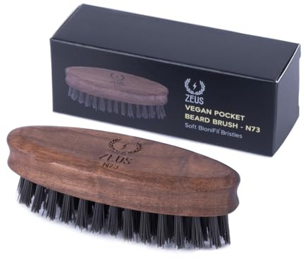 ZEUS Vegan Pocket Beard Brush, Soft Bristle & Animal-Free Grooming Brush for Taming & Styling Beard – Made in Germany (N73)