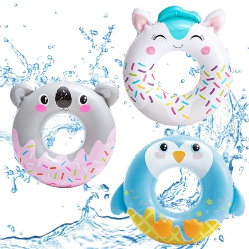 Enhörning + tätning + rosa katt simring barn pool flyter 3-pack, färgglada uppblåsbara poolflyter barnens pool uppblåsbara flytleksaker