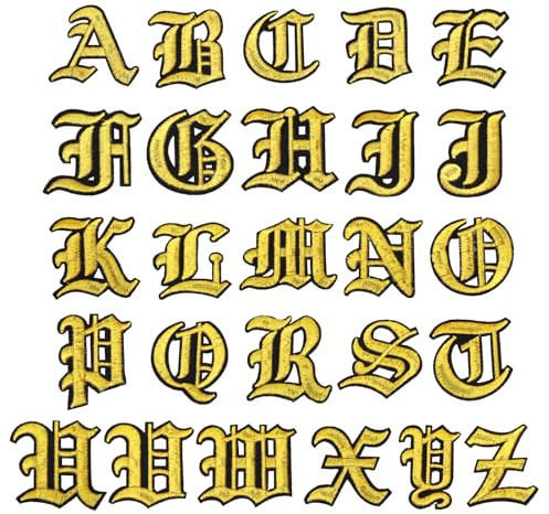 PATIKIL Altes Englisch Buchstaben Bestickt Patch Applikation, 26 Stk. Vintage Alphabet Aufnäher zum Aufbügeln oder Aufnähen a bis z zur Reparatur von Kleidung, 2Lx2W, Goldfarben | Vintage Alphabet, Nähen oder Aufbügeln, für die Reparatur von Kleidung Hüte Jacken Rucksäcke, von bis Z
