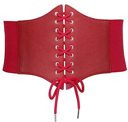 VONMELLI Damen Elastische Korsett Gürtel Tied Waspie Breite Schnürgürtel Taille Gürtel für Halloween Rot M