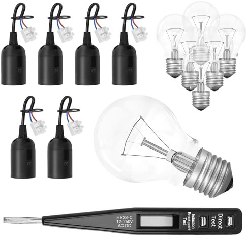 6x E27 Lampenfassung mit Kabel + 6x 4W LED Lampe Warmweiß+ VDE-Spannungsprüfer – für Baustelle & Renovierung
