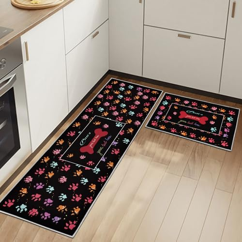 Küchenteppiche Rutschfestes Küchenmatten 2 Stück, Waschbar Küche Bodenmatte Küchenmatten Set Mit Schiebeaufkleber,Komfort Pflegeleicht Für Küche Staubdicht Fußmatte (Tierkralle, 40x60+40x120cm)