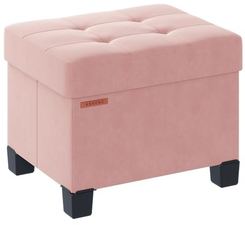ABHENG Pouf Contenitore Velluto, Poggiapiedi, Cassapanca, Ottomana Rettangolare con Seduta Imbottita, Pouf Pieghevole per Soggiorno e Camera da Letto, 32 x 40 x 33,5 cm, Rosa Pastello, ASND21P