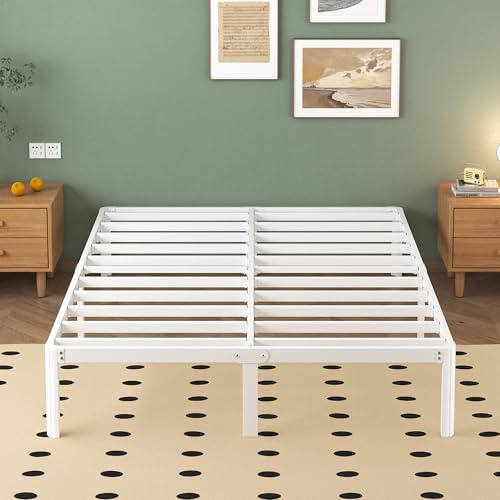 Lutown-Teen Metallbett 135x190 cm mit Runde Eckbeine, Höhe 30.5cm Bett Weiss mit Lattenrost, Bettrahmen aus Metall Gästebett mit Stauraum unter dem Bett Weiss, Geräuschfrei, Einfacher Aufbau, Weiß