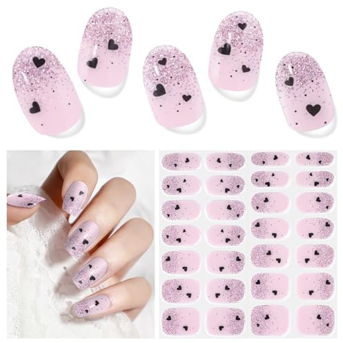 Nagelfolie UV Härtend - 28 Stück Nagelaufkleber Nagelfolien Selbstklebend,UV Gel Strips für UV Lamp,Lang Anhaltende Gel-Nagelaufkleber Herz Art Stickers