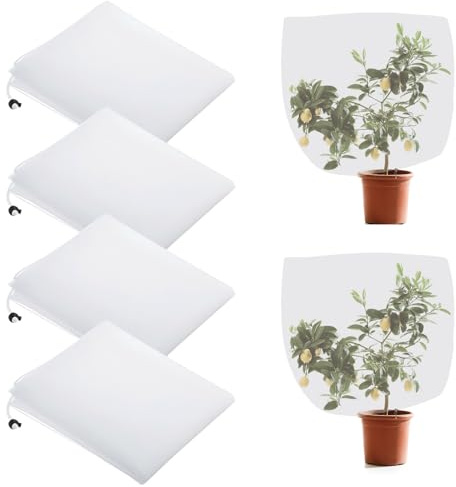 Staiko Lot de 4 filets de protection pour plantes - 1,2 x 1,5 m - Avec cordon de serrage - Filet de protection pour plantes et légumes - Protection contre les oiseaux d'insectes