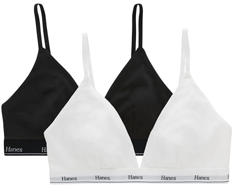 Hanes Women's Originals Triangle Bralette Pack, Breathable Stretch Cotton Bras, 2-Pack