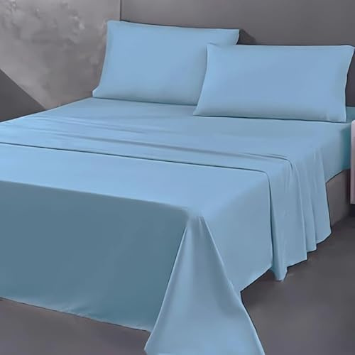 SpazioTessile - Lenzuola Matrimoniali Invernali 100% Caldo Cotone, Completo Lenzuola di Flanella Lenzuolo Sopra 240x295, Lenzuolo Sotto con Elastico 160x190 H25, 2 Federe 50x80 (Celeste)
