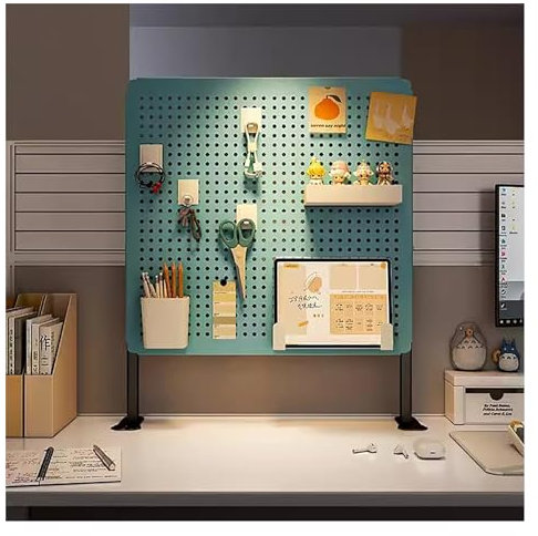 Wooden Pegboard,Square Storage Pegboard Panels,Pegboard Combination Kit,Desktop Baffle Storage Hanging Decorative Frame,Pegboard Shelf for Office Gaming Home(Color:Bule,Size:Vertical Bracket