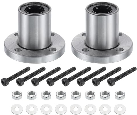 QUARKZMAN LMF13UU Linear Kugellager 14mm Bohrung 23mm OD 32mm Länge Runde Flansch vernickelt mit Schrauben für CNC Maschine 3D Drucker 2 Stück