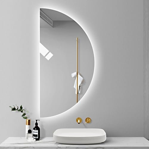 Mirocrafta Specchio da Bagno a Mezzaluna, Specchio Cosmetico 3 Colori Dimmerabile, Specchio da Parete Anti-nebbia Retroilluminato, con Illuminazione a LED, per Camera da Letto, Soggiorno, Bagno, Ingre