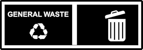General Waste | 15cm x 5cm | Black - Dibond Aluminium Sign for Trash Bins, Offices, Schools, Public Spaces, Waste Management