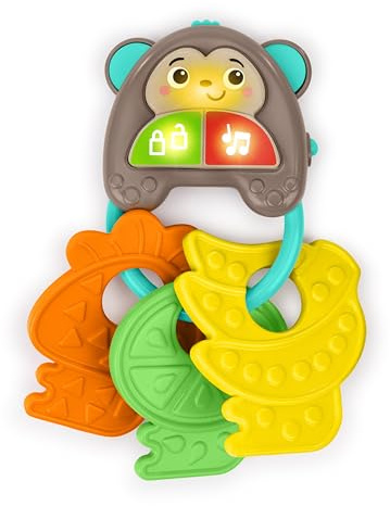Bright Starts, Musikalische Beißring MonKeys Baby Schlüsselset – Lernspielzeug mit Lichtern & Klängen, Auto Schlüssel mit Fruchtförmigen Beißringen, Fördert Entwicklung, Für Babys Ab 6 Monaten