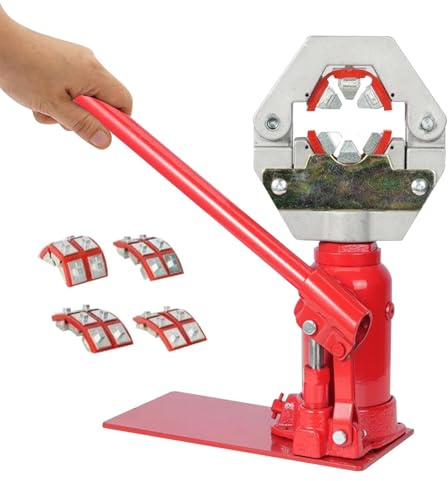 Crimpatrice per tubi manuali con martinetto per bottiglia, crimpatrice per tubi idraulici da banco 7T, 4 stampi, macchina per crimpare tubi idraulici agricoli ad alta pressione a 6 denti