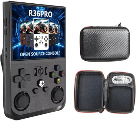 Console di gioco portatile K36 con schermo IPS da 3,5 pollici e 500 nit, con oltre 16.000 giochi per emulatore per PS1/PSP/DC/N64/SS, mini giochi tascabili retrò classici. (Nero 64 GB)