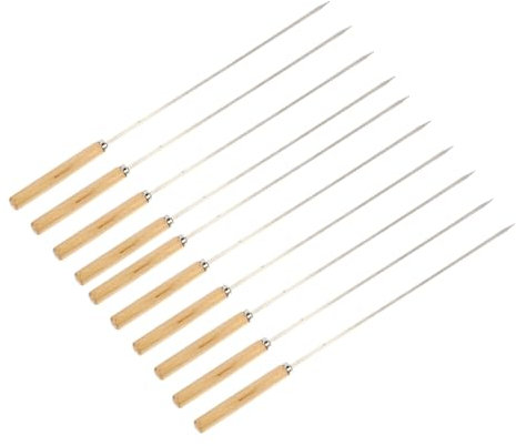 AKOOSY 10Pezzi Spiedini Bbq Inossidabile con Legno Utensili per Carne e Verdure per Barbecue All e Regali per Amanti Del Bbq
