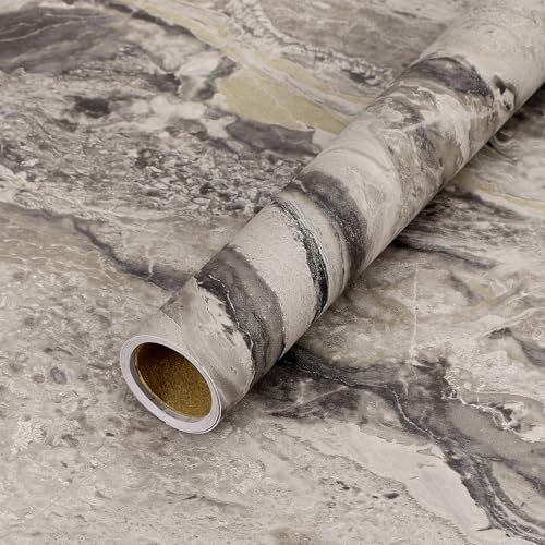 Peel and Stick Grey and Silver Marble Wallpaper for Home Decoration Removable Vinyl Self Adhesive Shelf Paper & Drawer Liner Roll House, Workshop & Office 17.3 x 118 A03179K-3