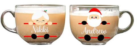 Personalised Christmas Glass Mug, Novelty Secret Santa, Childrens Xmas Stocking Filler Eve Box Gift, Festive Funny Gifts for Her Him Women Men, Teacher Work Bestie, Reindeer, Penguin, Elf, Snowman
