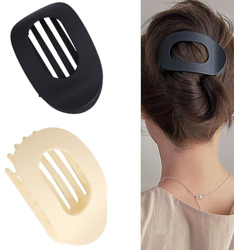 Xiedeai Lot de 2 Barrettes Crabe Galbées - Pince à Cheveux Plate Extra Large Confortable pour Dormir, Conduire - Design Français (Finition Mate, Noir Blanc)
