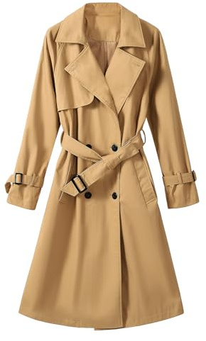 Tuopuda Trenchcoat Donna Giacca Primaverile Autunnale Cappotto Classico Doppiopetto Lungo Parka Windbreaker Giacche con Tasche, kaki scuro, M