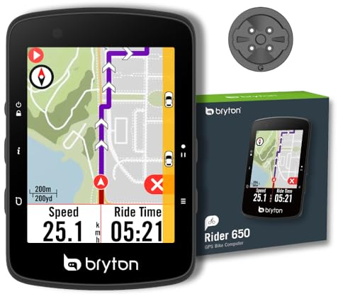 Bryton Rider 650 GPS-Fahrradcomputer, 2,8 Farb-Touchscreen, bis zu 33 Stunden Akkulaufzeit, vorinstallierte Europakarten, Abbiegen-Navigation, automatische Helligkeitsanpassung