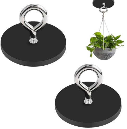 Finkow Magnethaken 2 Stück,66MM Starke Magnete mit Haken, Neodym Magnete, Gummiert Magnethaken, Magnethalter Schwarz, Magneten Schraubbar, Mit M4 Gewindefür Lampen, Fahrzeuge, Lichtleisten