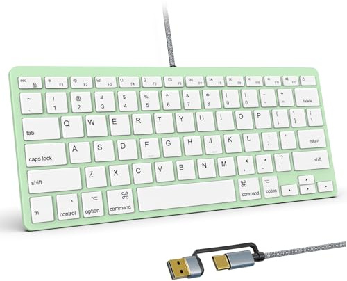 SSS·GRGB 78-Key Wired Keyboard for macOS, USB-A/C, US QWERTY, Green | 12 macOS shortcuts, low-noise scissor keys, 8° tilt, anti-slip feet and 140 cm braided cable for home, office and travel