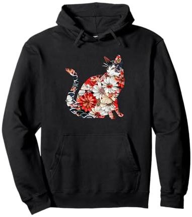 Gatto Origami Gatti Giapponesi in Fiore di ciliegio Giappone Felpa con Cappuccio
