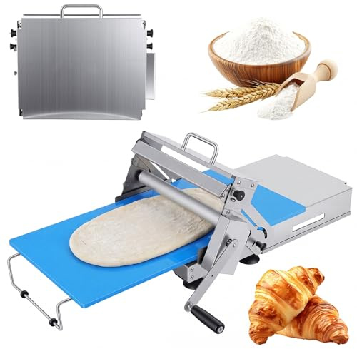 12-Inch Folding Pasta Dough Roller Machine, Stainless Steel Dough Press with 2 Rolling Boards, Adjustable Thickness Doughs Sheeter for Baking Croissants Pizza Pasta White