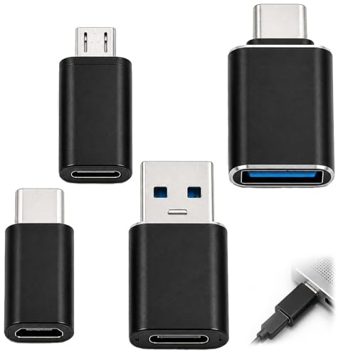 4 Pièces Adaptateur USB C vers USB OTG, Adaptateur USB C vers USB 3.0 et Micro USB, Convertisseurs USB USBC Femelle et Mâle pour Charge et Transfert Données, Compatible avec Smartphone Tablette PC