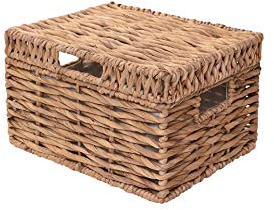 VIVANNO Flechtkorb Regalkorb natur Wasserhyazinthe Schrankkorb mit Deckel Kira 26 x 34 x 27 cm