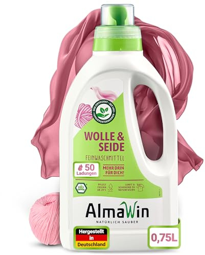 AlmaWin® Waschmittel Wolle & Seide [750ml - 50 Ladungen] mit Lavendel-Duft für schonende Reinigung von Naturfasern - Seide- & Wollwaschmittel anwendbar von 20-40°C - Bio Feinwaschmittel flüssig