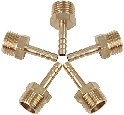 X AUTOHAUX 5 Stück Messing Schlauchtülle 4mm ID 1/4 NPT Für Auto Motorrad | Gold, Gerade, Für Motorrad & LKW, 18mm Widerhaken, 14.5x13x30mm, Außen-Ø13mm, Innen-Ø9.4mm, Temperatur -40-160°F