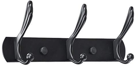 sourcing map Doppelwandhaken Zinklegierung Mantelhut Doppelte Kleiderhaken Kleiderbügelhalter mit Schrauben Schwarz Lack Schwarz-C 3 Haken