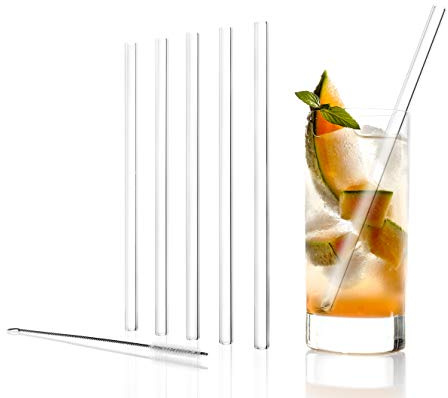 Stölzle Lausitz Glastrinkhalm klar mit Reinigungsbürste, 6er-Set | Klare Glasstrohhalme und Trinkhalme aus hochwertigem Kristallglas, mit Reinigungsbürste & spülmaschinengeeignet