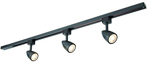 1m Long Adjustable Ceiling Track Spotlight Kit – Matt Black – 3X 7W MAX GU10 Lamp Bulbs Required - Kitchen Shop Corridor Downlight – Modern Dimmable Multi-Light Moving Rail System Fitting